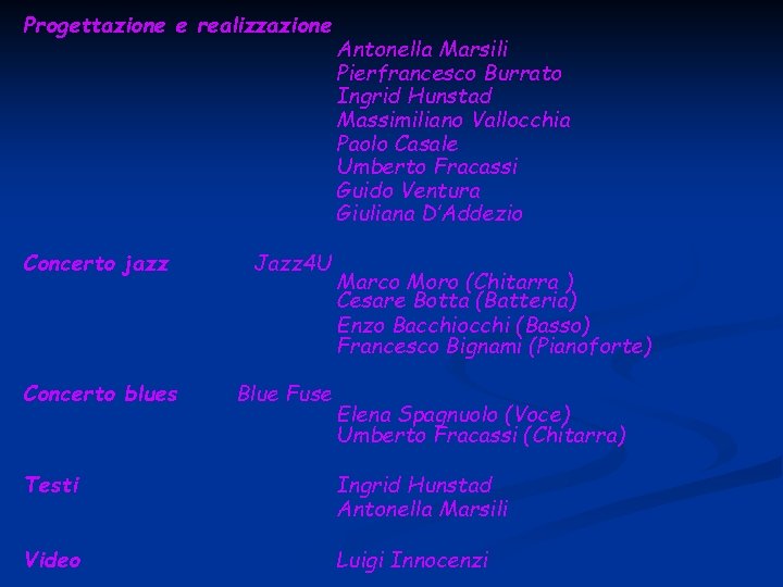 Progettazione e realizzazione Concerto jazz Concerto blues Jazz 4 U Blue Fuse Antonella Marsili