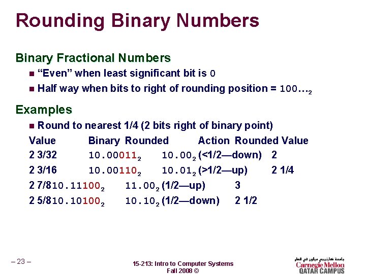 Rounding Binary Numbers Binary Fractional Numbers “Even” when least significant bit is 0 n