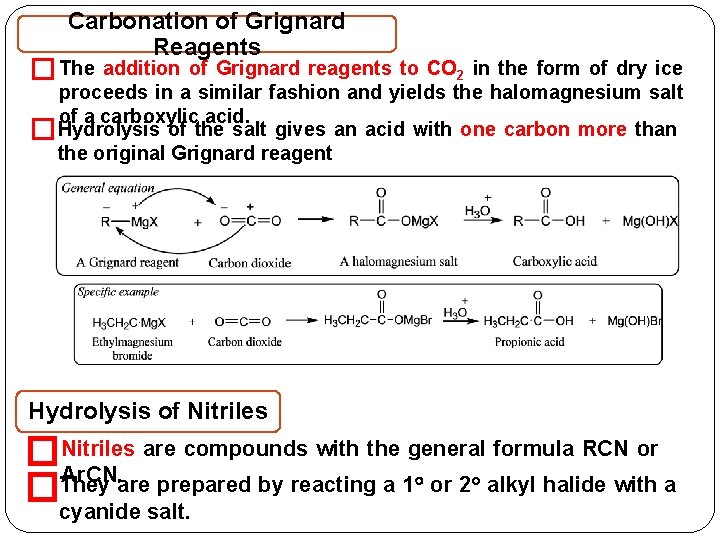 Carbonation of Grignard Reagents � The addition of Grignard reagents to CO 2 in