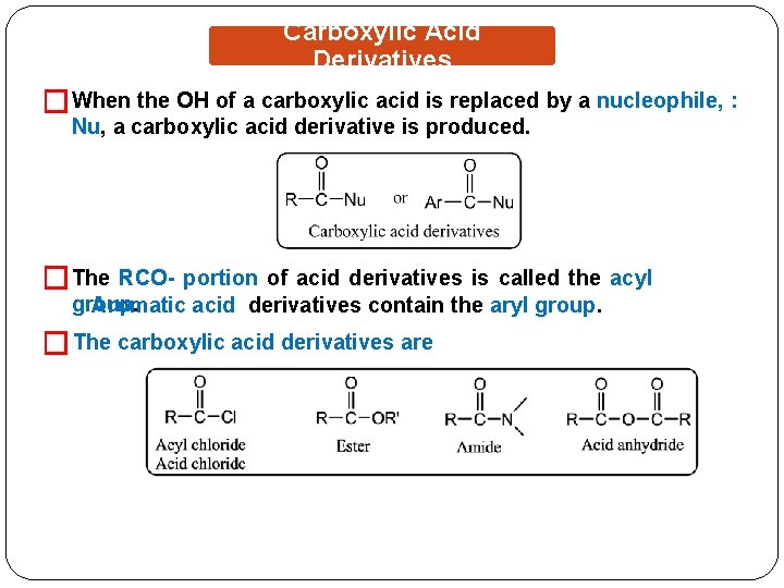 Carboxylic Acid Derivatives �When the OH of a carboxylic acid is replaced by a