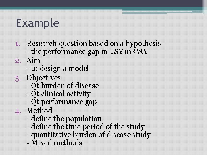 Example 1. Research question based on a hypothesis - the performance gap in TSY