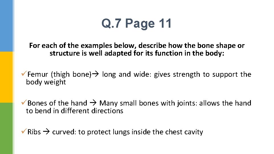 Q. 7 Page 11 For each of the examples below, describe how the bone