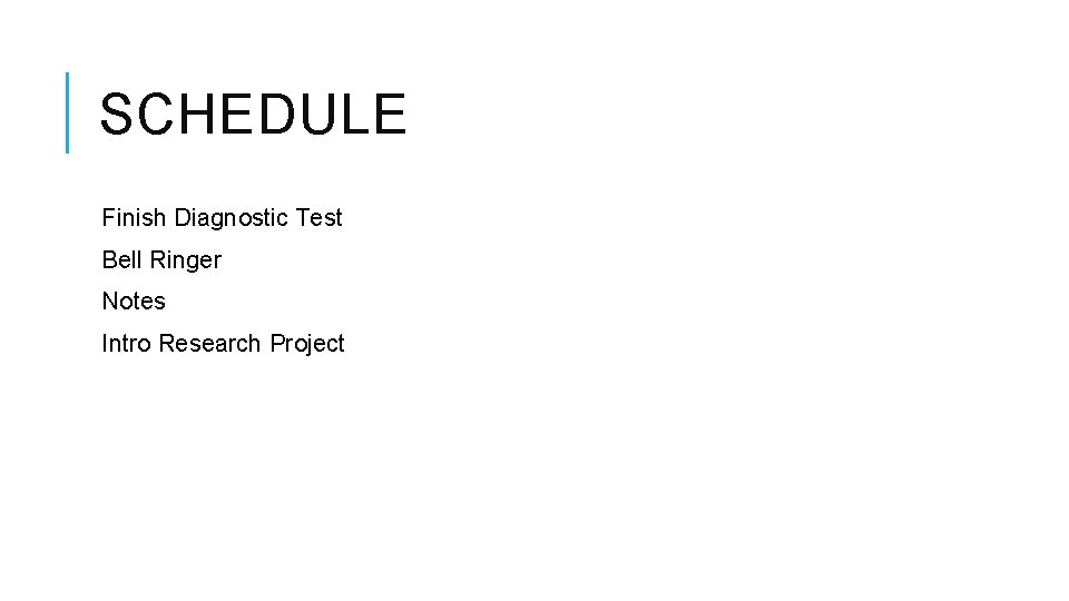 SCHEDULE Finish Diagnostic Test Bell Ringer Notes Intro Research Project 