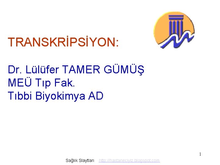 TRANSKRİPSİYON: Dr. Lülüfer TAMER GÜMÜŞ MEÜ Tıp Fak. Tıbbi Biyokimya AD 1 Sağlık Slaytları