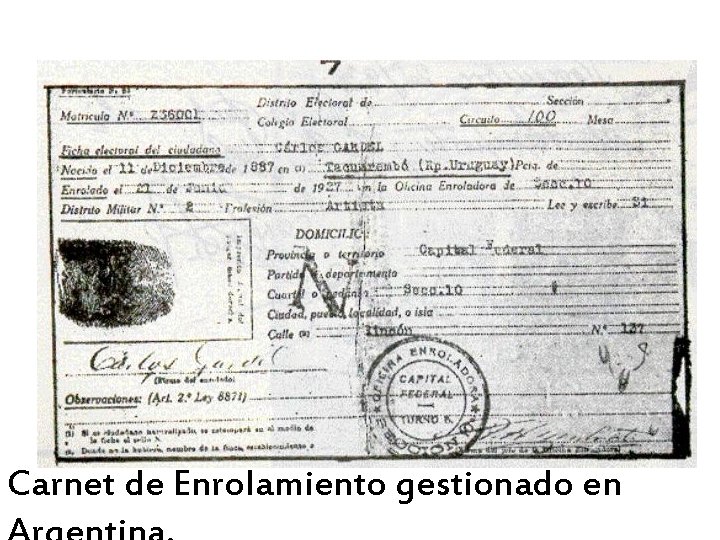 Carnet de Enrolamiento gestionado en 