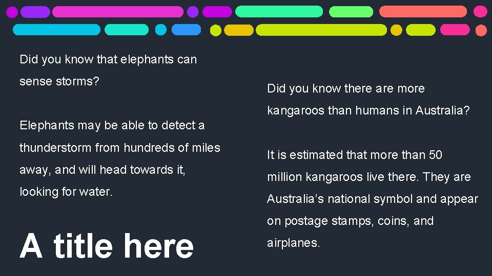 Did you know that elephants can sense storms? Did you know there are more