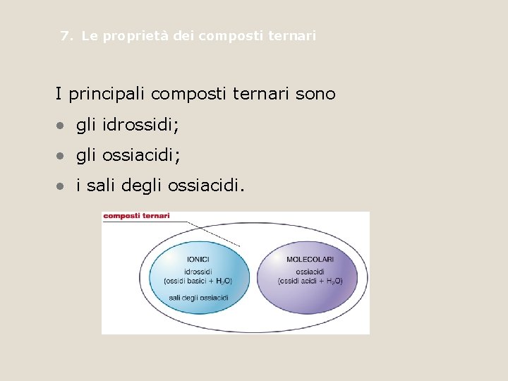 7. Le proprietà dei composti ternari I principali composti ternari sono • gli idrossidi;