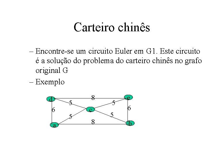 Carteiro chinês – Encontre-se um circuito Euler em G 1. Este circuito é a