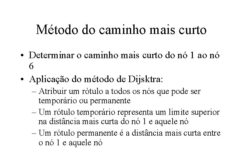 Método do caminho mais curto • Determinar o caminho mais curto do nó 1