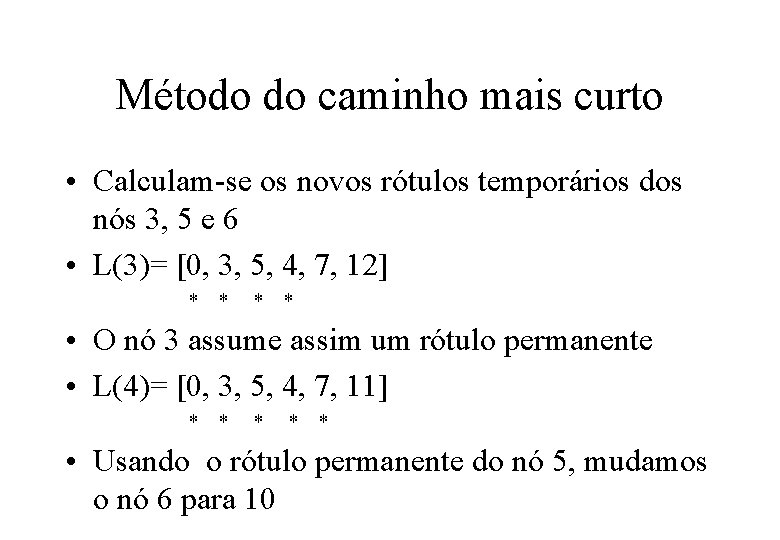 Método do caminho mais curto • Calculam-se os novos rótulos temporários dos nós 3,