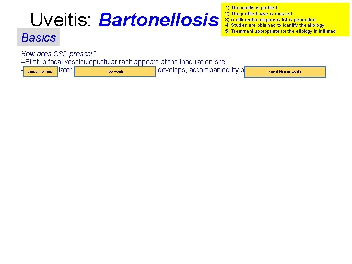 Uveitis: Bartonellosis Basics 1) The uveitis is profiled 2) The profiled case is meshed