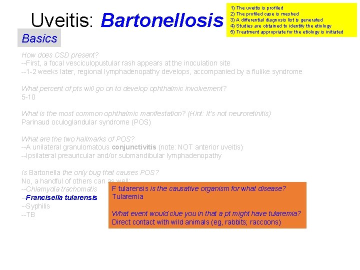 Uveitis: Bartonellosis Basics 1) The uveitis is profiled 2) The profiled case is meshed