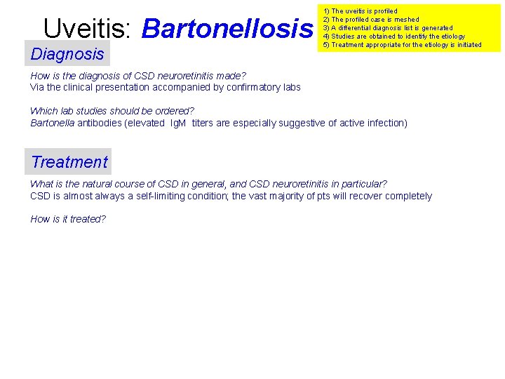 Uveitis: Bartonellosis Diagnosis 1) The uveitis is profiled 2) The profiled case is meshed