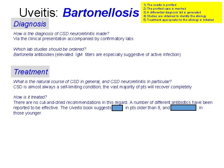 Uveitis: Bartonellosis Diagnosis 1) The uveitis is profiled 2) The profiled case is meshed