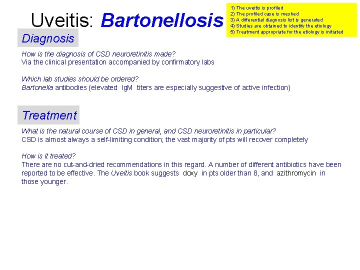 Uveitis: Bartonellosis Diagnosis 1) The uveitis is profiled 2) The profiled case is meshed