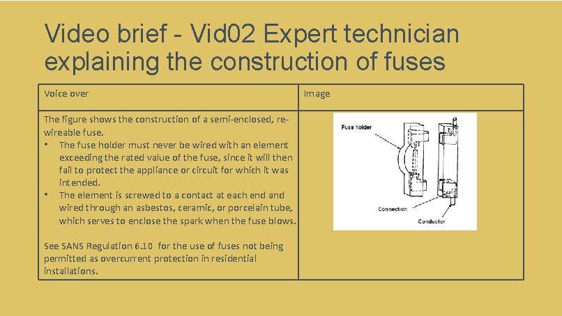 Video brief - Vid 02 Expert technician explaining the construction of fuses Voice over