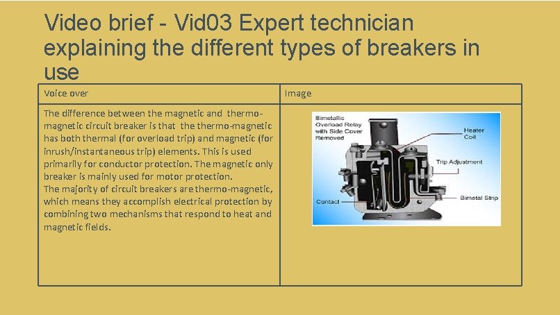 Video brief - Vid 03 Expert technician explaining the different types of breakers in