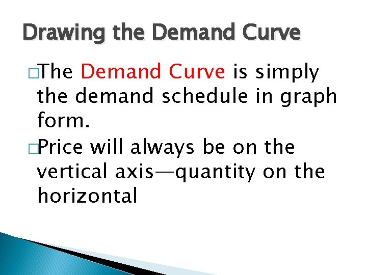 Drawing the Demand Curve �The Demand Curve is simply the demand schedule in graph