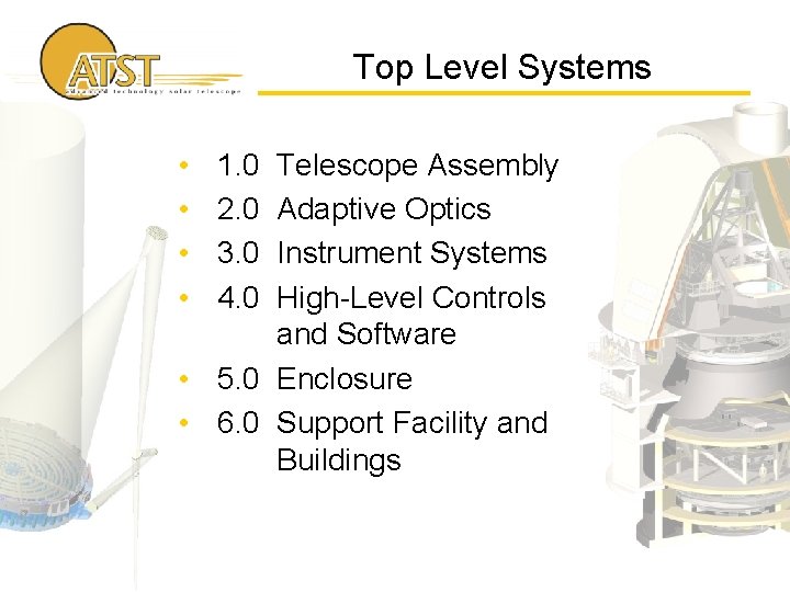 Top Level Systems • • 1. 0 2. 0 3. 0 4. 0 Telescope