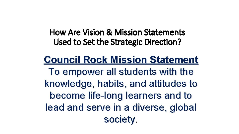 How Are Vision & Mission Statements Used to Set the Strategic Direction? Council Rock