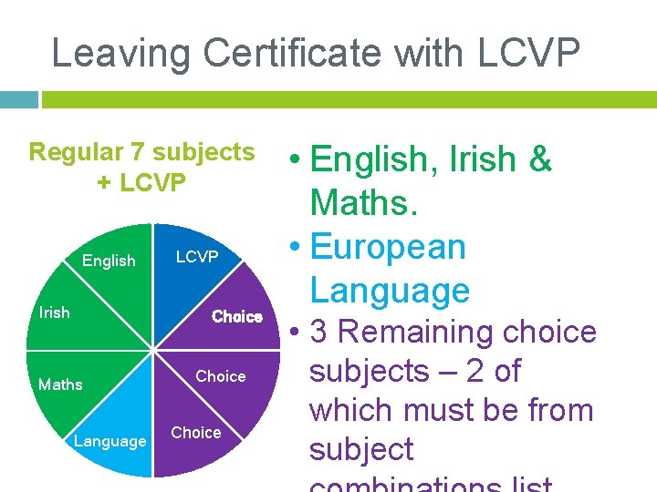 Leaving Certificate with LCVP Regular 7 subjects + LCVP English Irish LCVP Choice Maths
