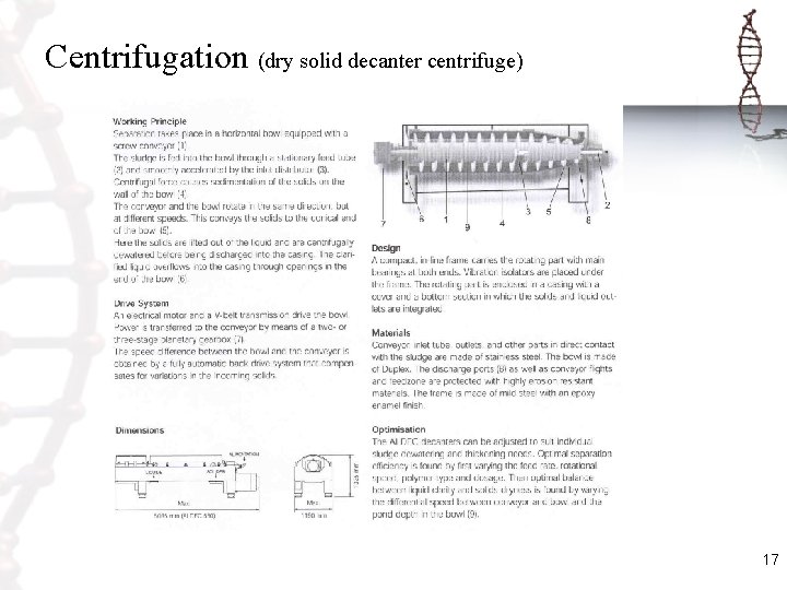 Centrifugation (dry solid decanter centrifuge) 17 