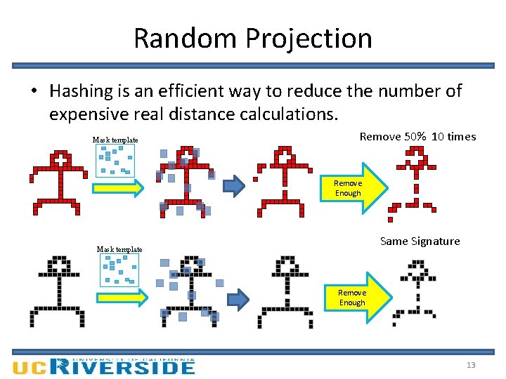 Random Projection • Hashing is an efficient way to reduce the number of expensive