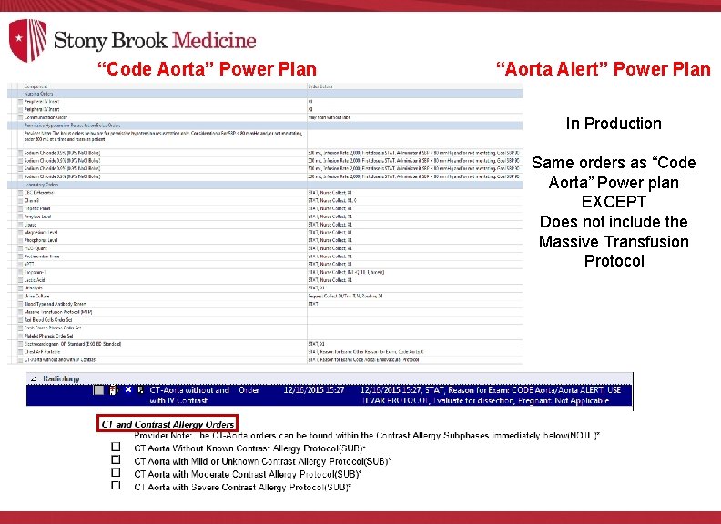 “Code Aorta” Power Plan “Aorta Alert” Power Plan In Production Same orders as “Code