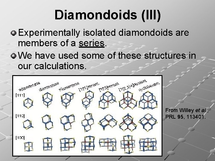 Diamondoids (III) Experimentally isolated diamondoids are members of a series. We have used some