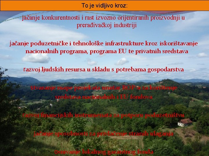 To je vidljivo kroz: jačanje konkurentnosti i rast izvozno orijentiranih proizvodnji u prerađivačkoj industriji