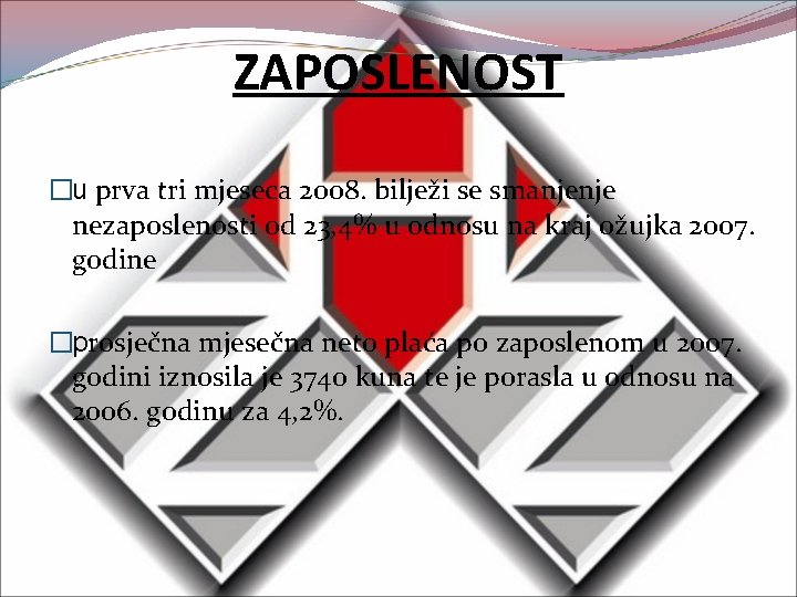 ZAPOSLENOST �u prva tri mjeseca 2008. bilježi se smanjenje nezaposlenosti od 23, 4% u