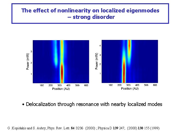 The effect of nonlinearity on localized eigenmodes – strong disorder • Delocalization through resonance