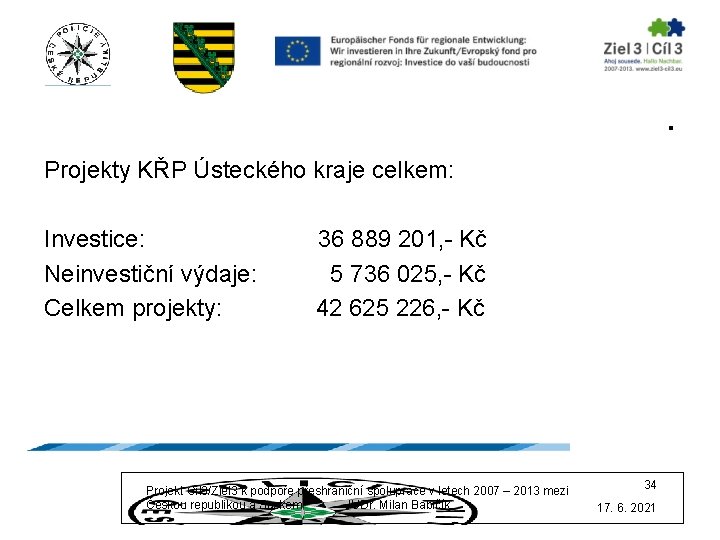 . Projekty KŘP Ústeckého kraje celkem: Investice: Neinvestiční výdaje: Celkem projekty: 36 889 201,