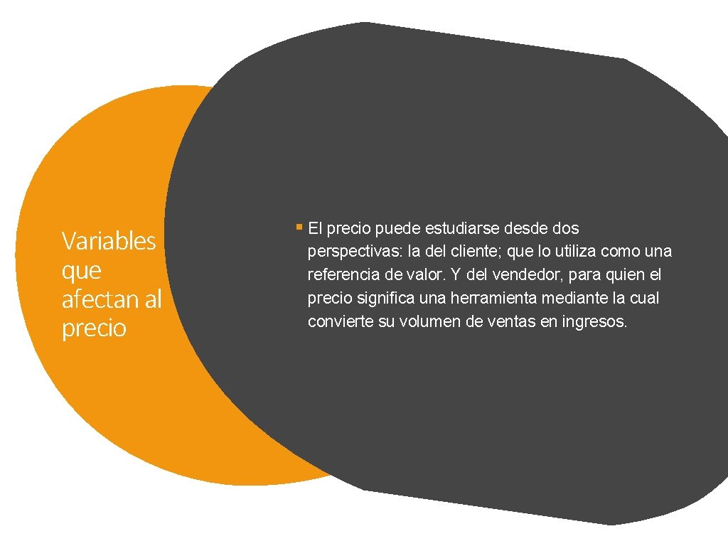 Variables que afectan al precio § El precio puede estudiarse desde dos perspectivas: la