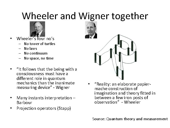 Wheeler and Wigner together • Wheeler’s four no’s – – No tower of turtles