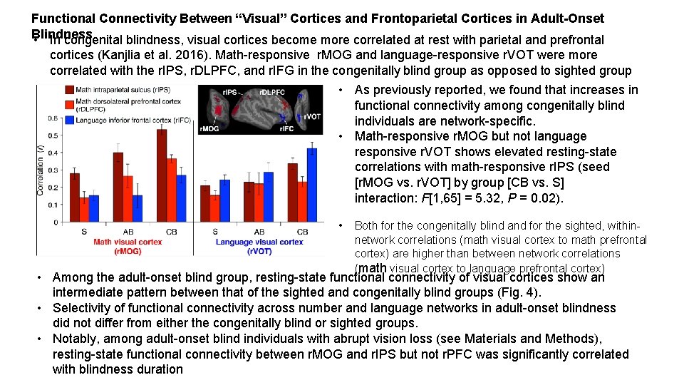 Functional Connectivity Between “Visual” Cortices and Frontoparietal Cortices in Adult-Onset Blindness • In congenital