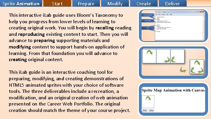 Sprite Animation Start Prepare Modify This interactive i. Lab guide uses Bloom’s Taxonomy to