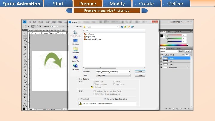 Sprite Animation Start Prepare Modify Prepare Image with Photoshop Create Deliver 