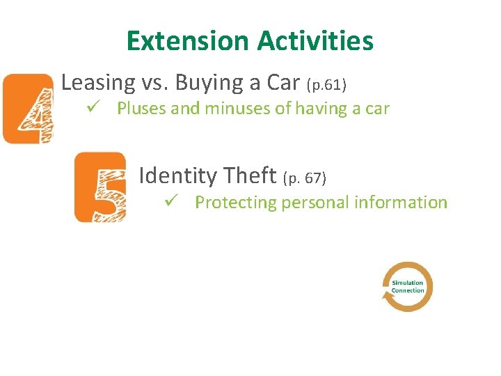 Extension Activities Leasing vs. Buying a Car (p. 61) ü Pluses and minuses of