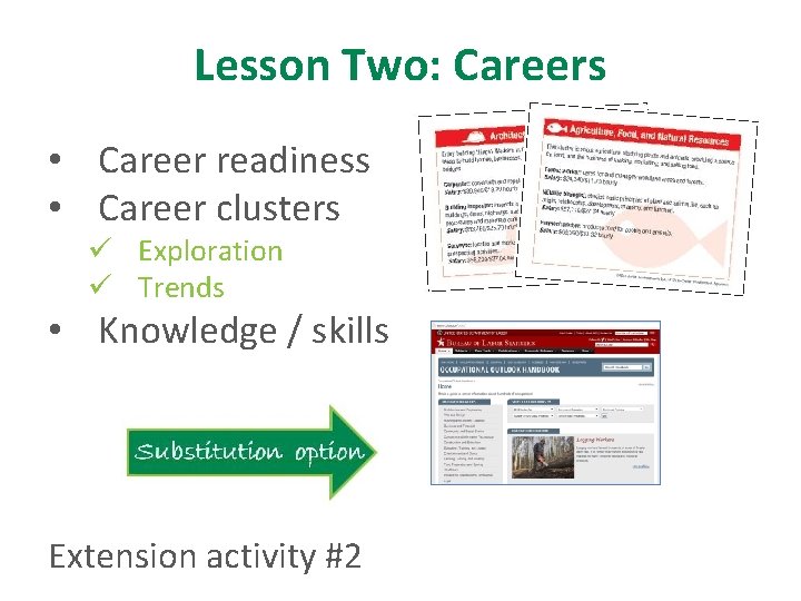 Lesson Two: Careers • Career readiness • Career clusters ü Exploration ü Trends •