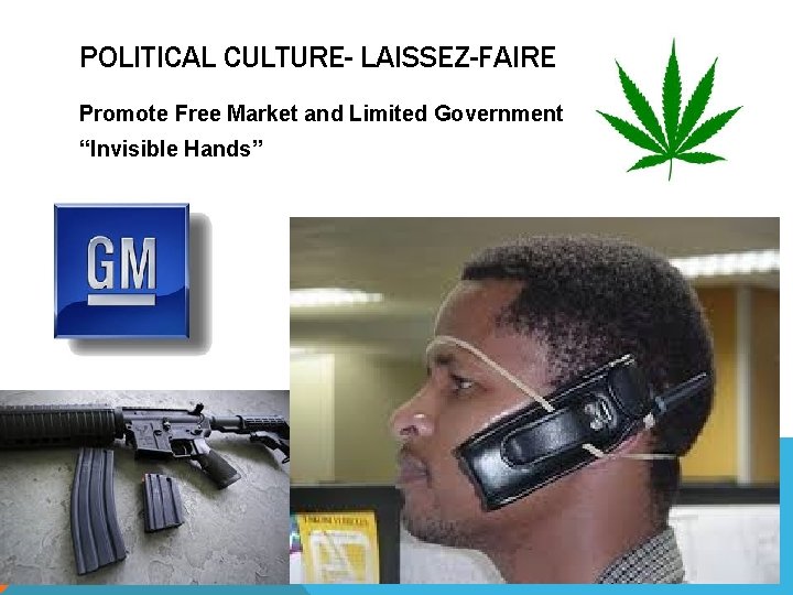 POLITICAL CULTURE- LAISSEZ-FAIRE Promote Free Market and Limited Government “Invisible Hands” 