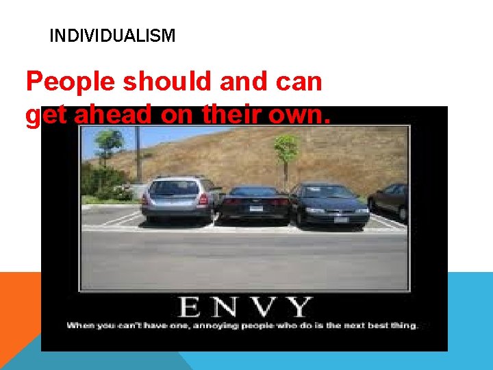 INDIVIDUALISM People should and can get ahead on their own. 