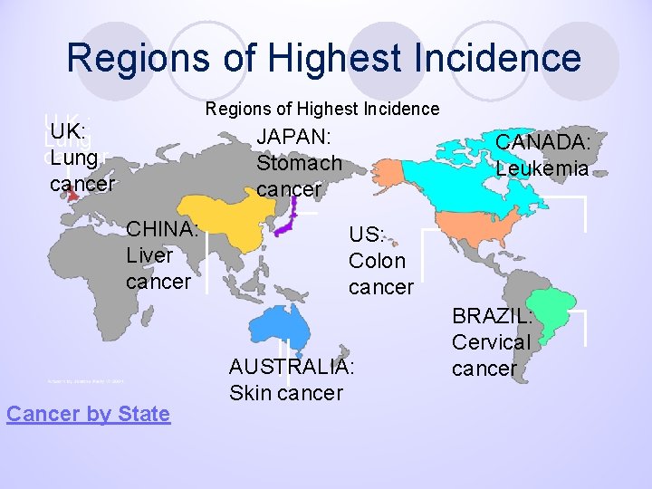 Regions of Highest Incidence U. K. : UK: Lung cancer JAPAN: Stomach cancer CHINA: