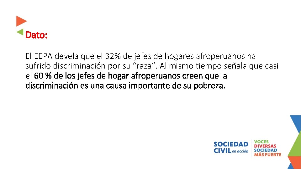 Dato: El EEPA devela que el 32% de jefes de hogares afroperuanos ha sufrido Dato: El EEPA devela que el 32% de jefes de hogares afroperuanos ha sufrido