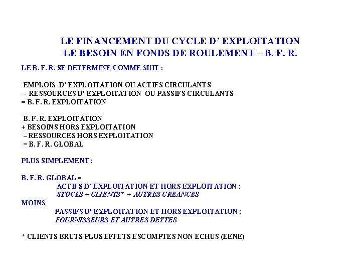 LE FINANCEMENT DU CYCLE D’ EXPLOITATION LE BESOIN EN FONDS DE ROULEMENT – B.