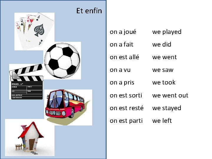 Et enfin on a joué we played on a fait we did on est