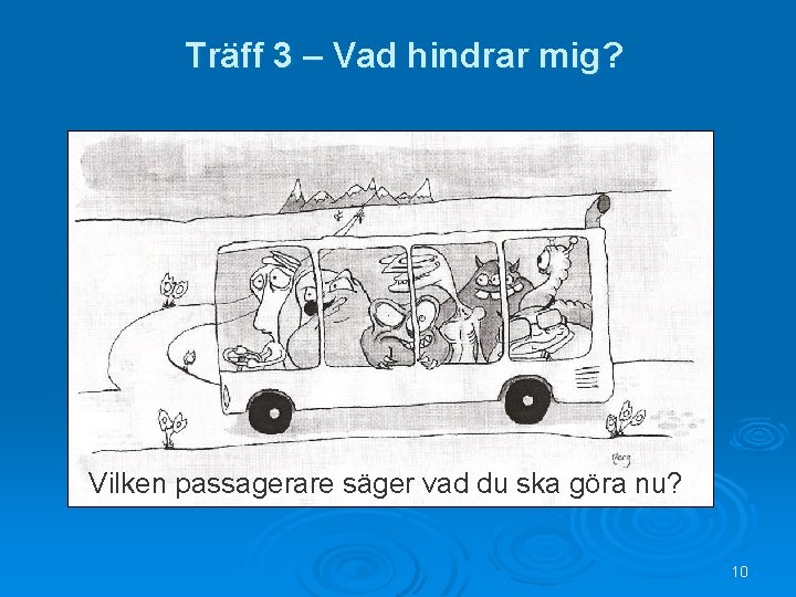 Träff 3 – Vad hindrar mig? Vilken passagerare säger vad du ska göra nu?