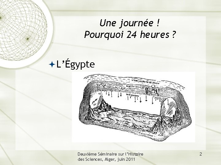 Une journée ! Pourquoi 24 heures ? L’Égypte Deuxième Séminaire sur l’Histoire des Sciences,