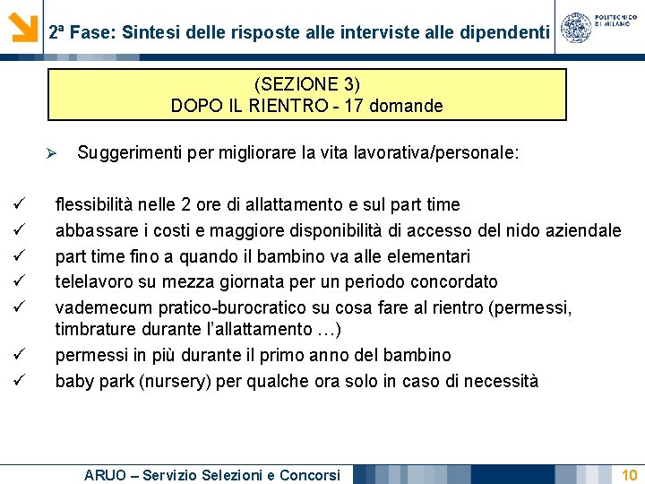 2ª Fase: Sintesi delle risposte alle interviste alle dipendenti (SEZIONE 3) DOPO IL RIENTRO