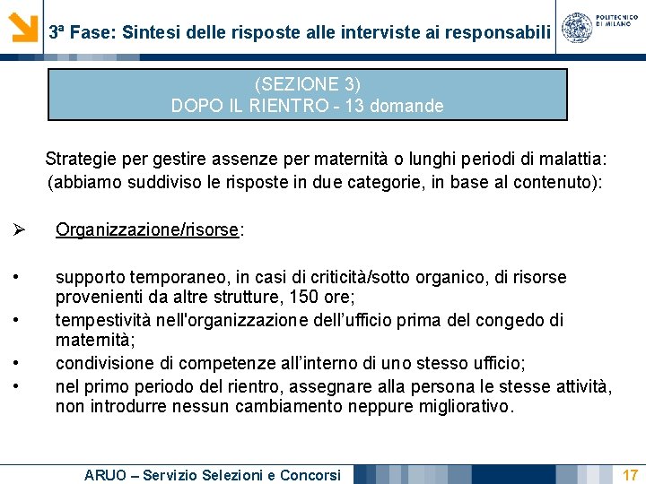 3ª Fase: Sintesi delle risposte alle interviste ai responsabili (SEZIONE 3) DOPO IL RIENTRO